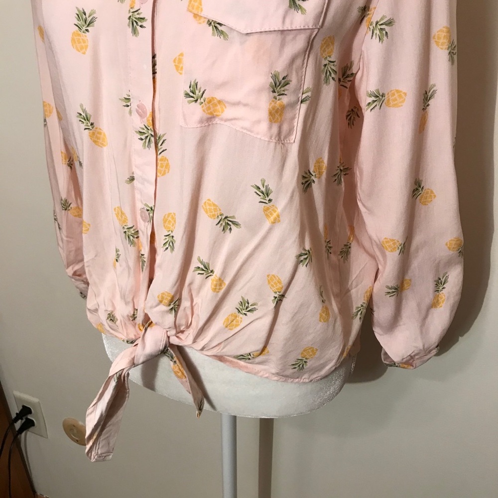 Love Notes Pineapple Print Button Up Blouse Pink … - image 3
